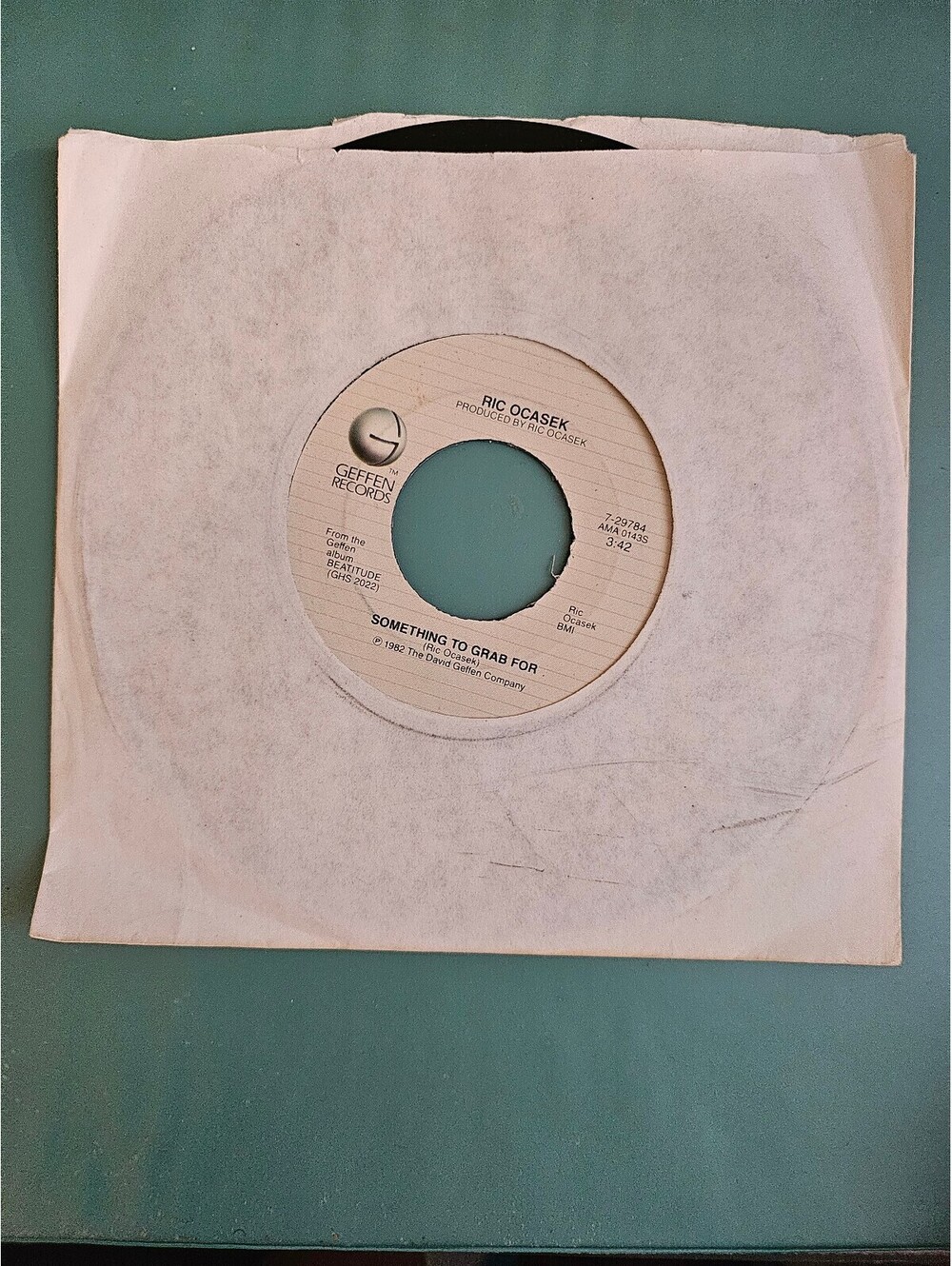 Ric Ocasek – Something To Grab For  Vinyl, 7", Single, 45 RPM  Geffen 7-29784
